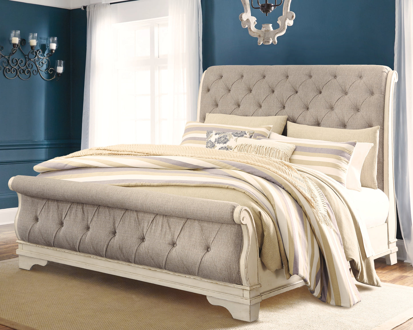 Stuart Furniture Outlet - Ashley Furniture - Realyn Bedroom - King Sleigh Bed / Chipped White - B743B11