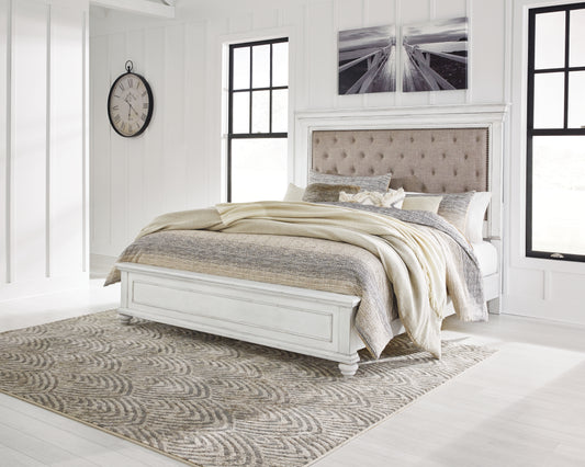 Stuart Furniture Outlet - Ashley Furniture - Kanwyn Bedroom - Queen Panel Bed with Storage Bench / Whitewash - B777B6