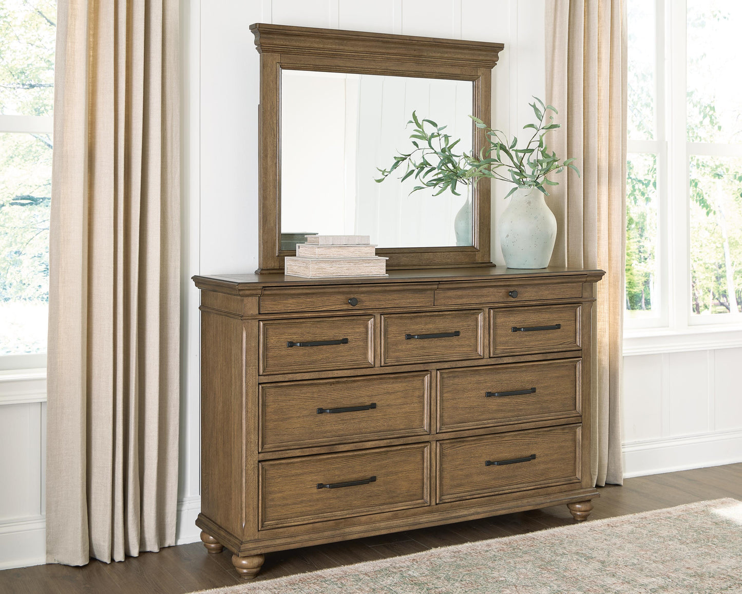 Stuart Furniture Outlet - Ashley Furniture - Karallin Bedroom - Dresser and Mirror / Medium Brown - PCB782B1