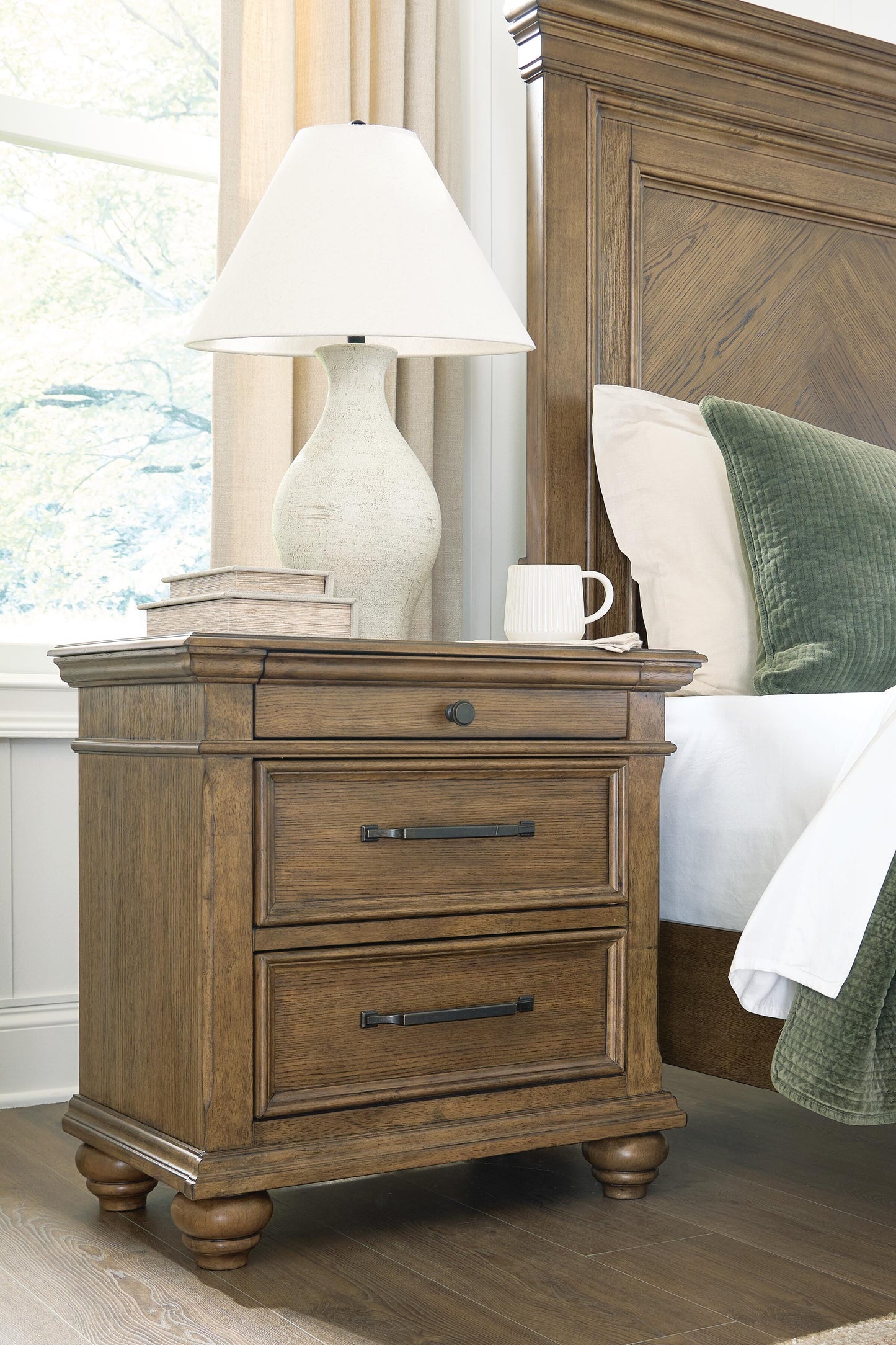 Stuart Furniture Outlet - Ashley Furniture - Karallin Bedroom - Three Drawer Night Stand / Medium Brown - PCB782-93