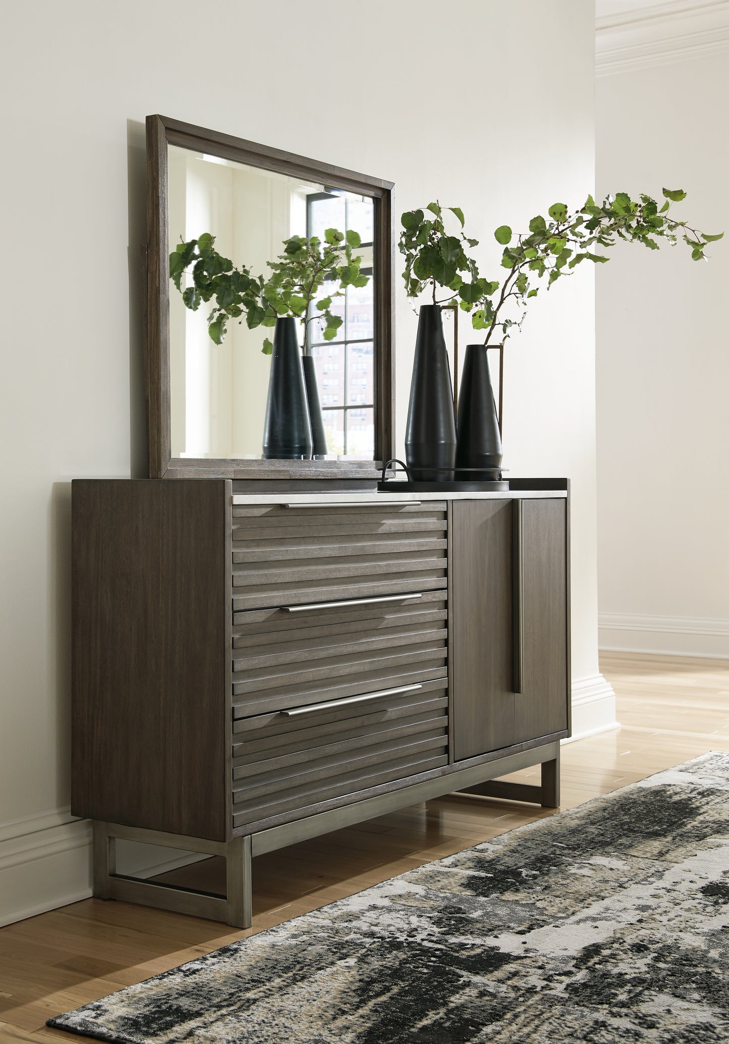 Stuart Furniture Outlet - Ashley Furniture - Arkenton Bedroom - Dresser and Mirror / Grayish Brown - B786B1