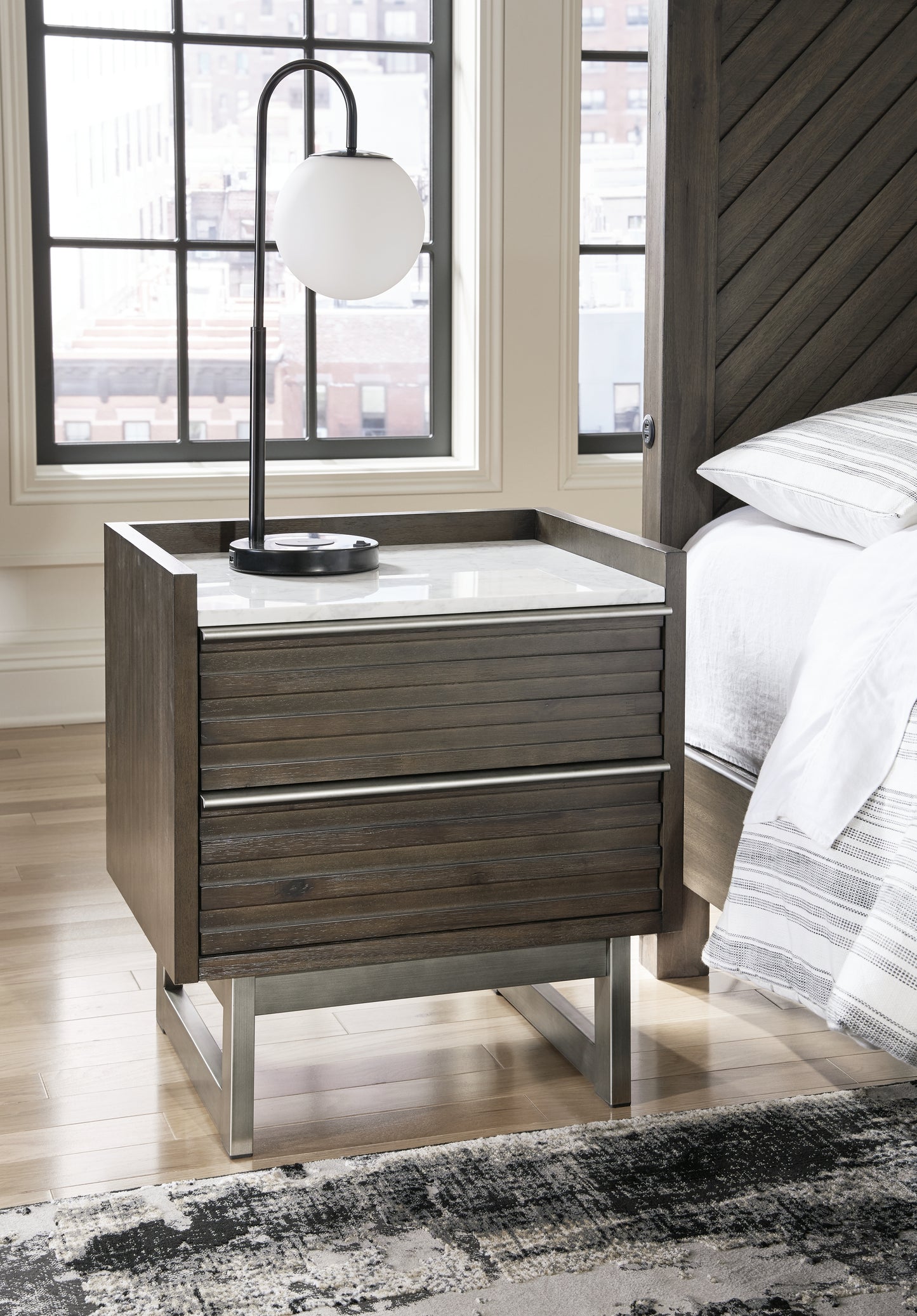 Stuart Furniture Outlet - Ashley Furniture - Arkenton Bedroom - Two Drawer Night Stand / Grayish Brown/White - B786-92
