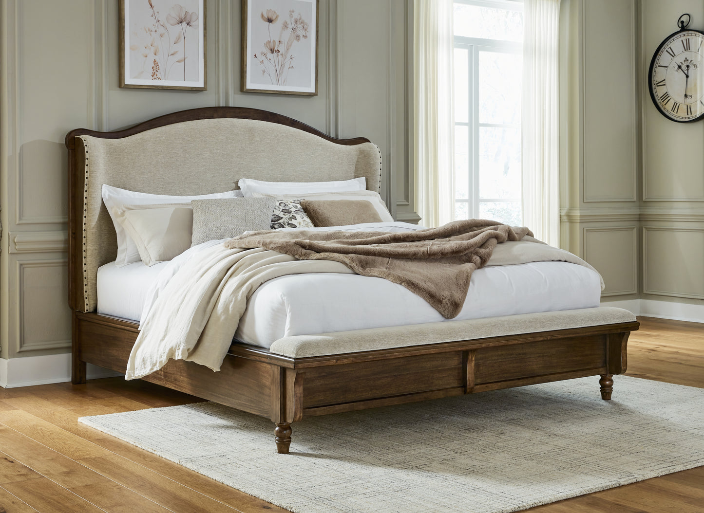Stuart Furniture Outlet - Ashley Furniture - Sturlayne Bedroom - King Upholstered Panel Bed / Brown - B787B4