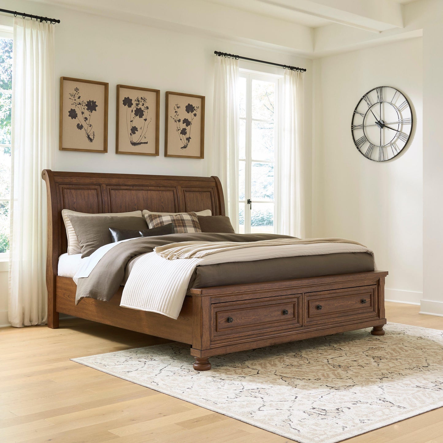 Stuart Furniture Outlet - Ashley Furniture - Zackaryn Bedroom - King Sleigh Storage Bed / Warm Brown - PCB807B7