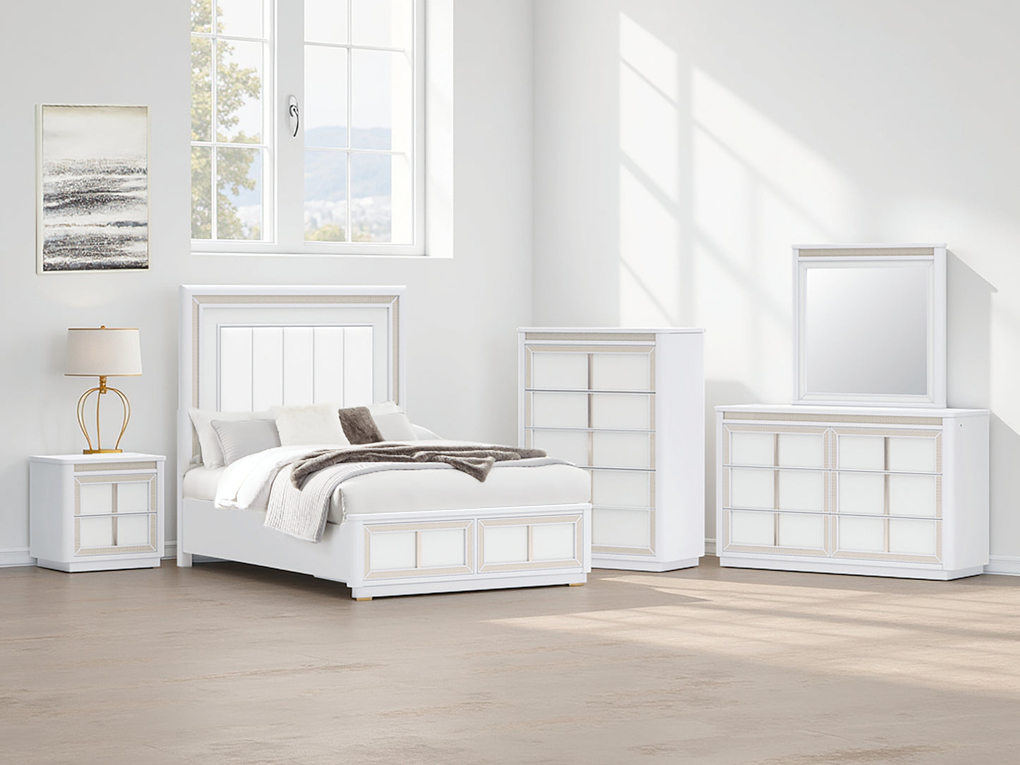 Stuart Furniture Outlet - Ashley Furniture - Chalanna Bedroom - Queen Upholstered Storage Bed / White - B822B2