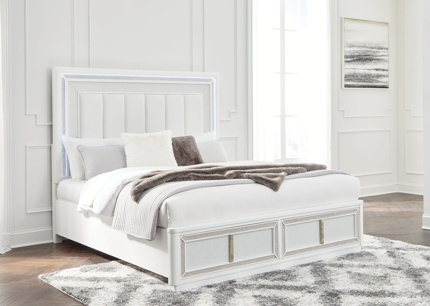 Stuart Furniture Outlet - Ashley Furniture - Chalanna Bedroom - California King Upholstered Storage Bed / White - B822B5