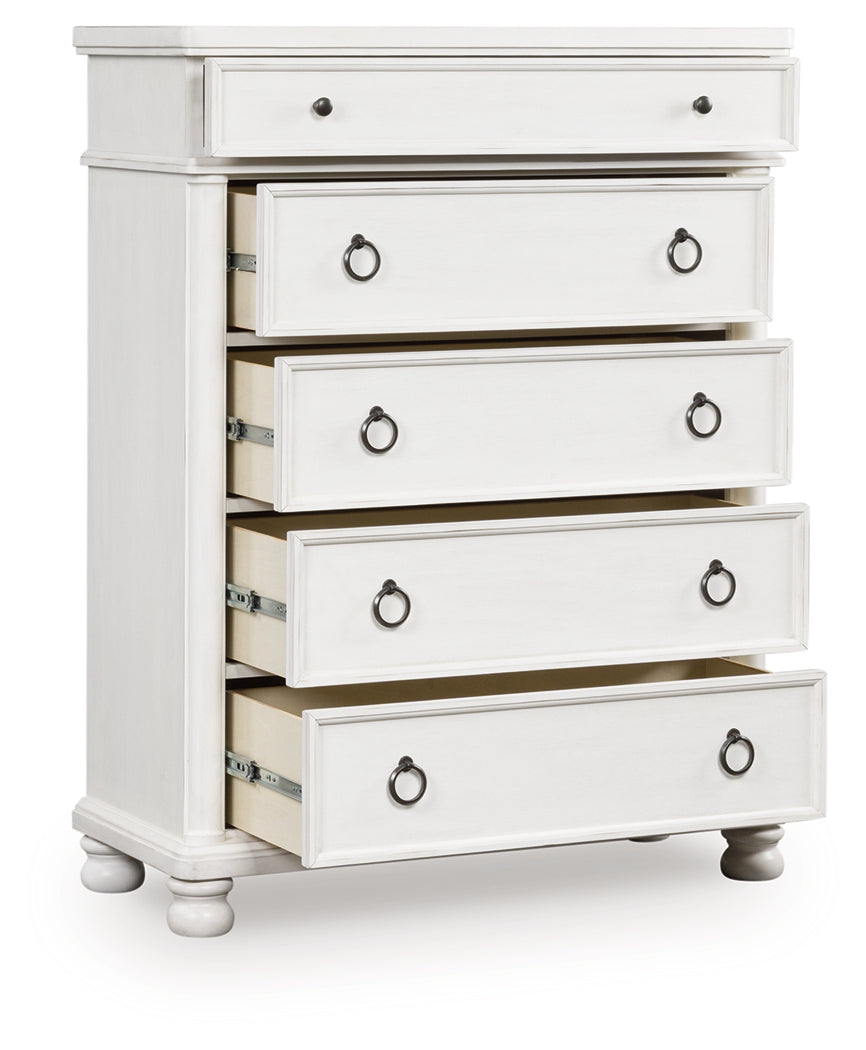 Stuart Furniture Outlet - Ashley Furniture - Rowlenstown Bedroom - Five Drawer Chest / Antique White - PCB823-46