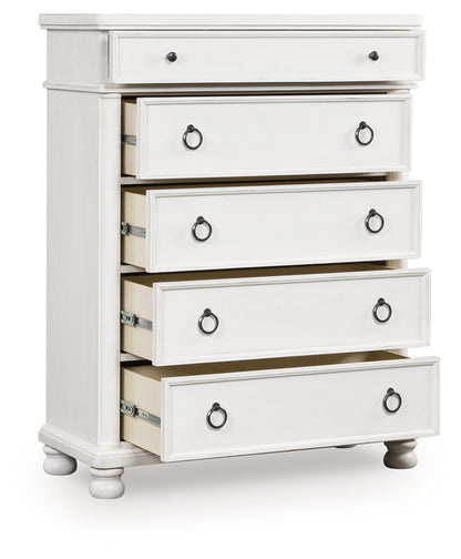 Stuart Furniture Outlet - Ashley Furniture - Rowlenstown Bedroom - Five Drawer Chest / Antique White - PCB823-46