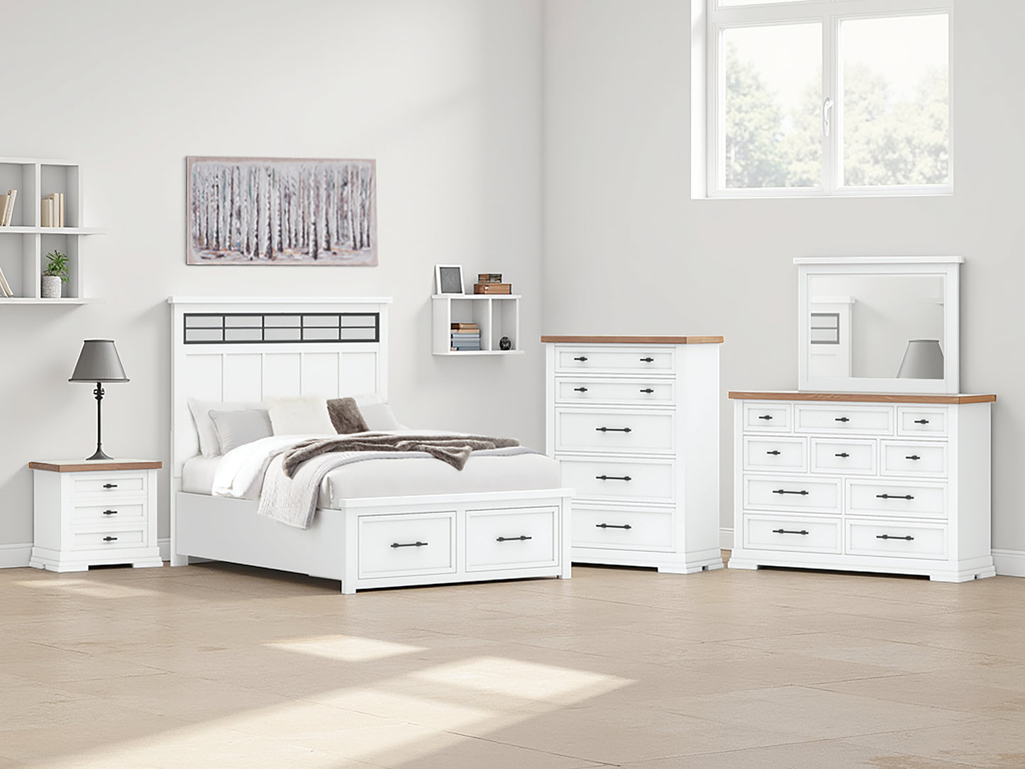 Stuart Furniture Outlet - Ashley Furniture - Ashbryn Bedroom - Queen Panel Storage Bed / White/Natural - B844B2