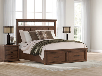 Stuart Furniture Outlet - Ashley Furniture - Taffenbrook Bedroom - King Panel Storage Bed / Medium Brown - B849B4