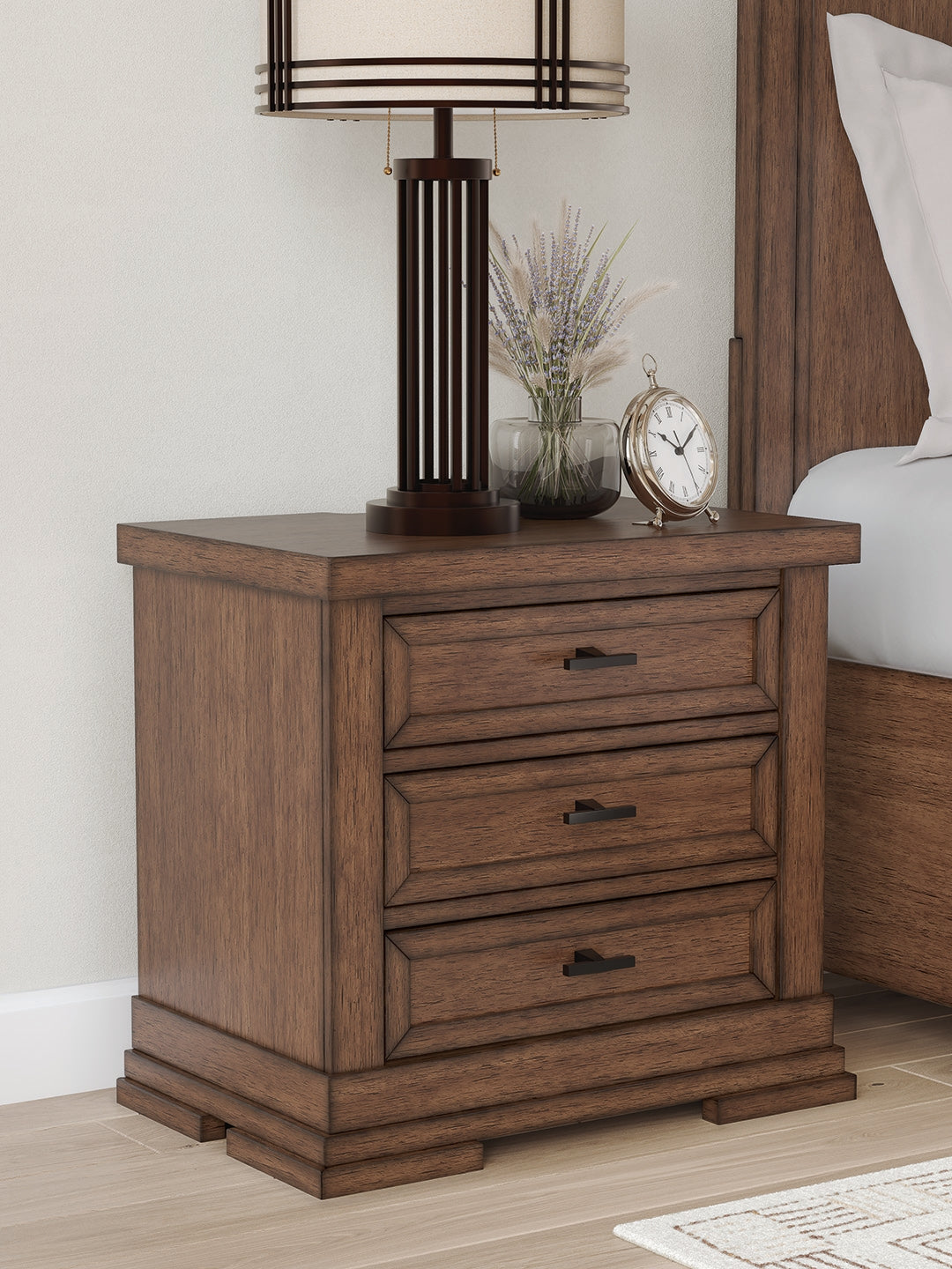 Stuart Furniture Outlet - Ashley Furniture - Taffenbrook Bedroom - Three Drawer Night Stand / Medium Brown - B849-93