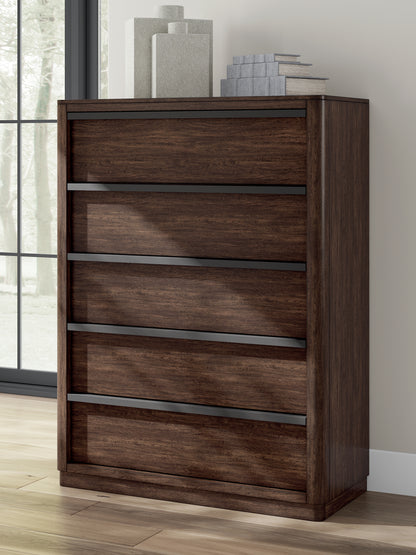 Stuart Furniture Outlet - Ashley Furniture - Dilenno Bedroom - Five Drawer Chest / Dark Brown - PCB857-46