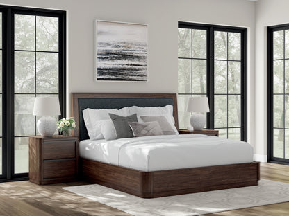 Stuart Furniture Outlet - Ashley Furniture - Dilenno Bedroom - King Upholstered Panel Bed / Dark Brown - PCB857B8