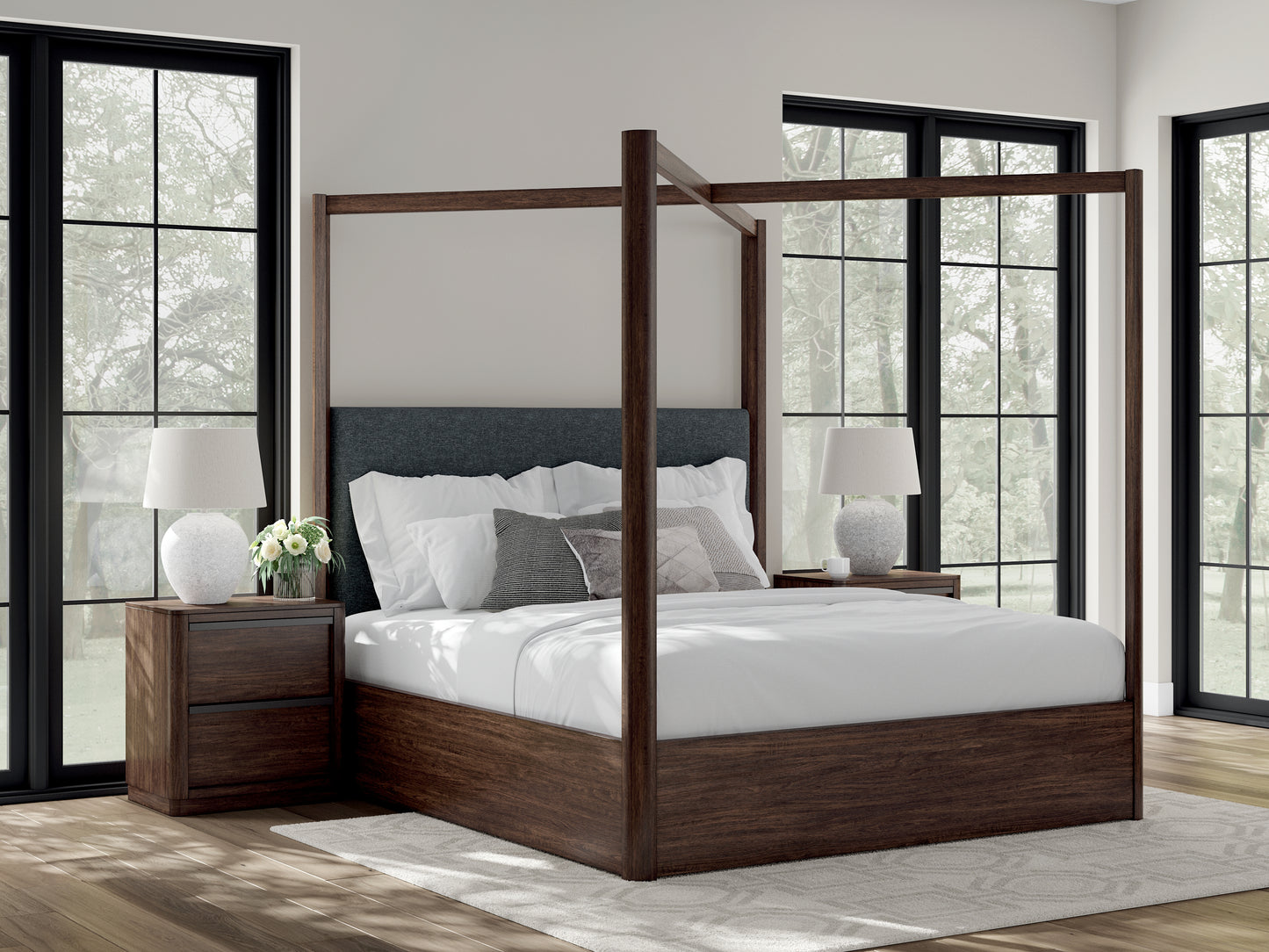 Stuart Furniture Outlet - Ashley Furniture - Dilenno Bedroom - California King Canopy Bed / Dark Brown - PCB857B7