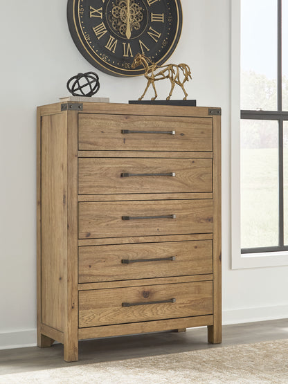 Stuart Furniture Outlet - Ashley Furniture - Ridgester Bedroom - Five Drawer Chest / Light Brown - B858-46
