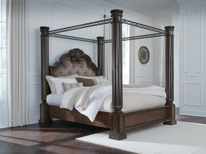 Stuart Furniture Outlet - Ashley Furniture - Maylee Bedroom - Queen Canopy Bed / Dark Brown - B947B8