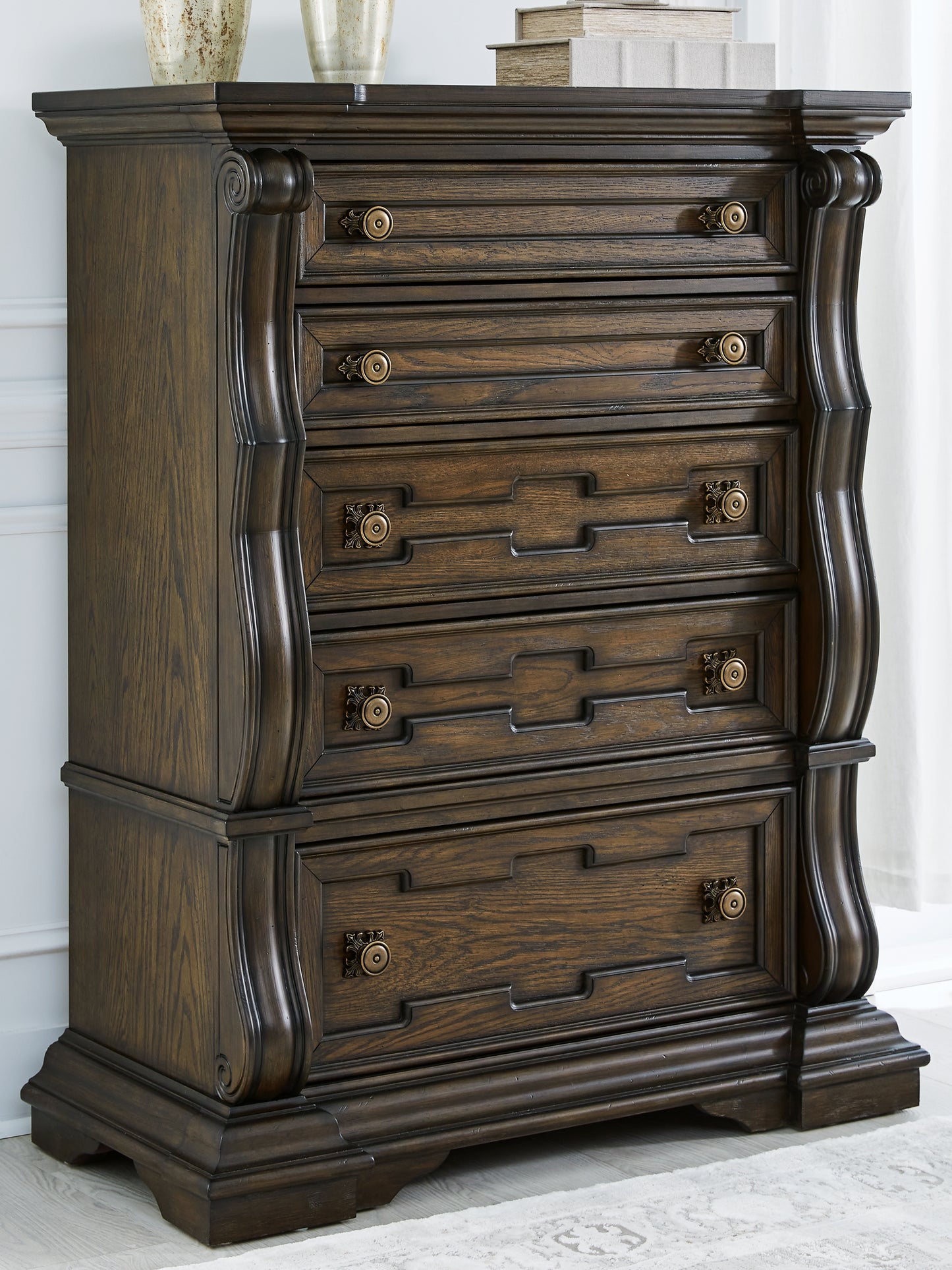 Stuart Furniture Outlet - Ashley Furniture - Maylee Bedroom - Five Drawer Chest / Dark Brown - B947-46