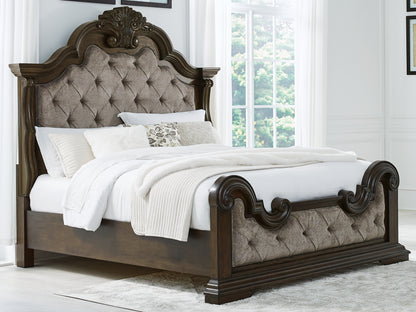 Stuart Furniture Outlet - Ashley Furniture - Maylee Bedroom - King Upholstered Bed / Dark Brown - B947B4