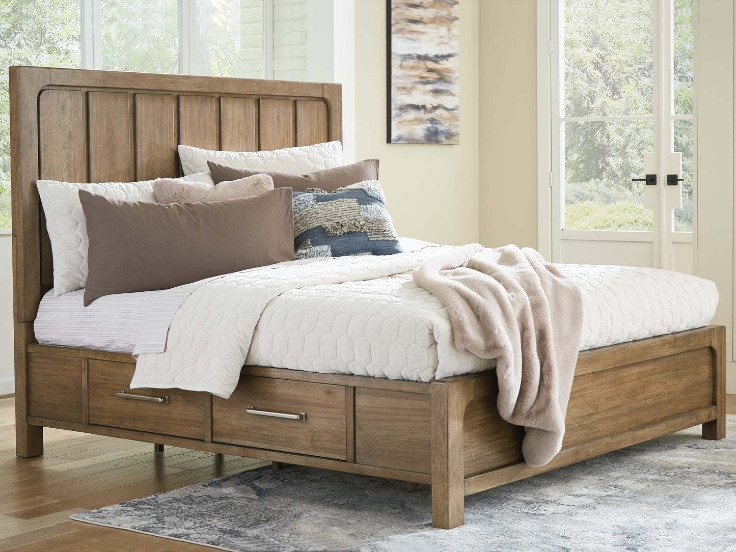 Stuart Furniture Outlet - Ashley Furniture - Cabalynn Bedroom - California King Panel Bed with Storage / Light Brown - B974B9