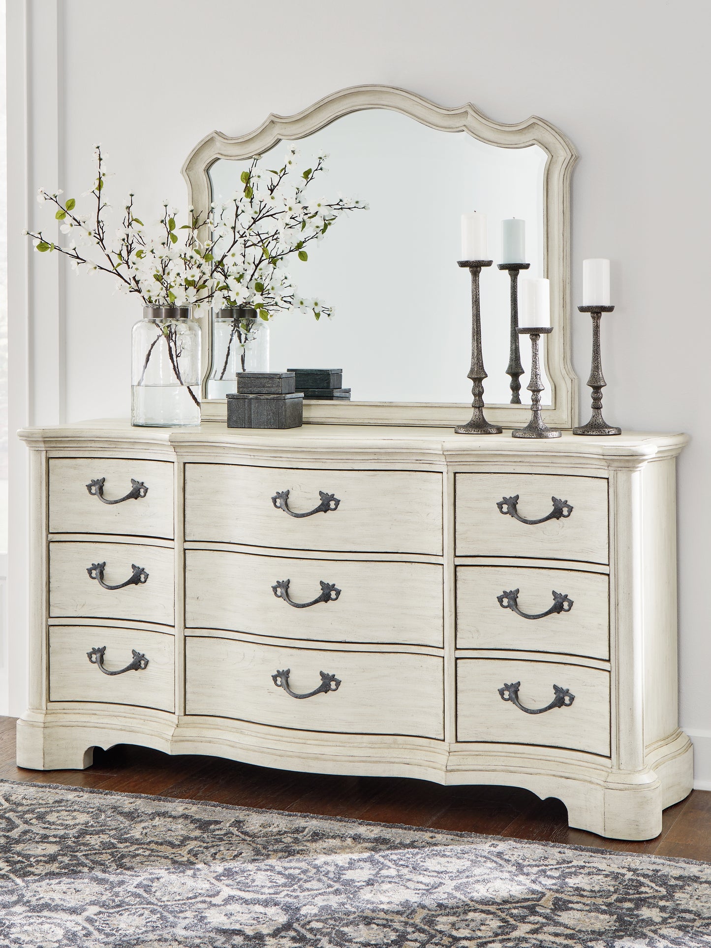 Stuart Furniture Outlet - Ashley Furniture - Arlendyne Bedroom - Dresser and Mirror / Antique White - B980B1