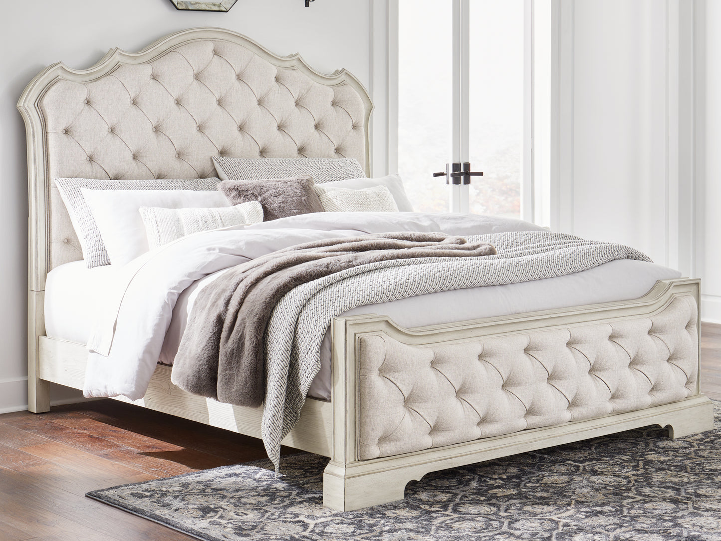 Stuart Furniture Outlet - Ashley Furniture - Arlendyne Bedroom - King Upholstered Bed / Antique White - B980B4
