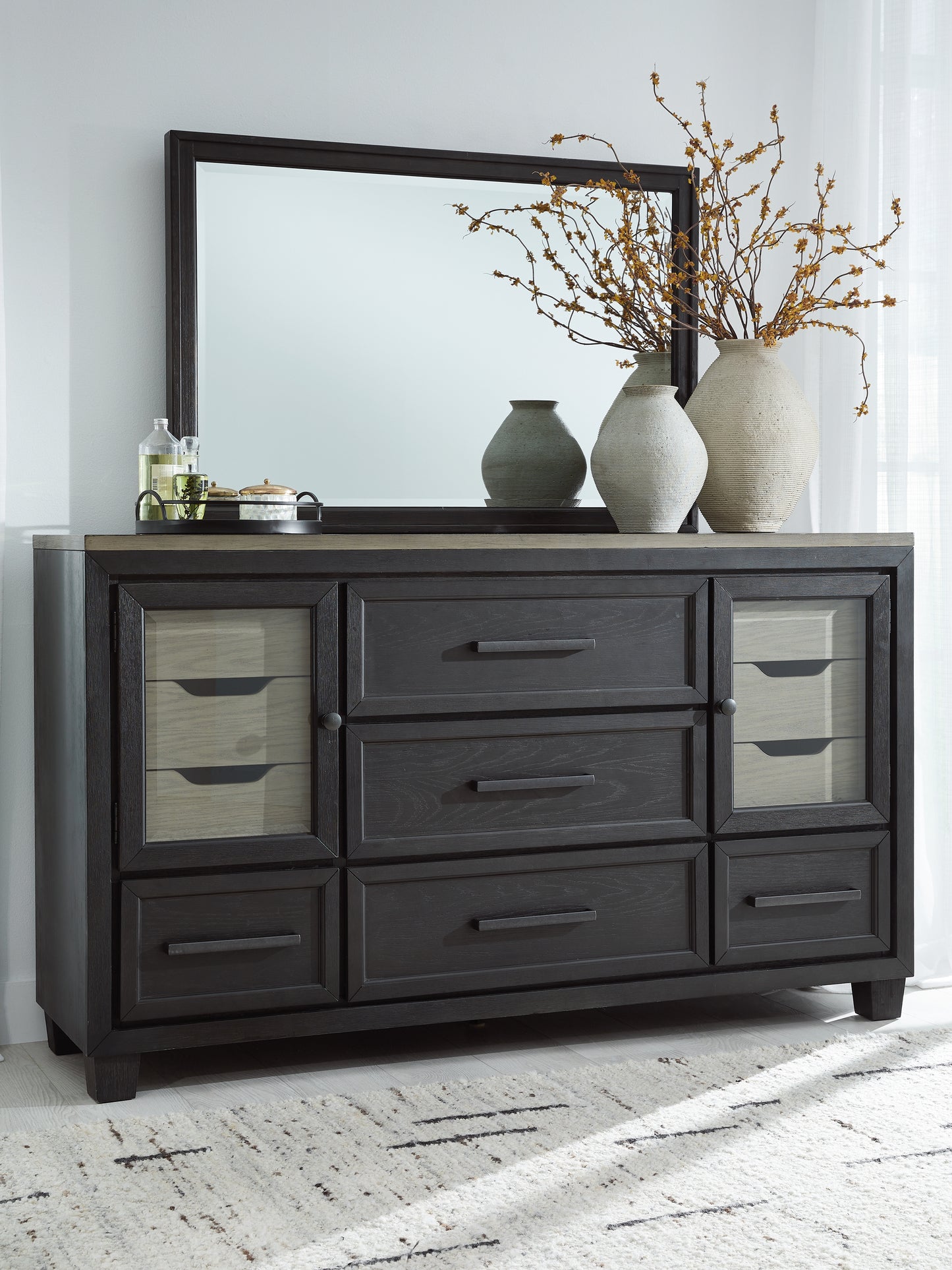 Stuart Furniture Outlet - Ashley Furniture - Foyland Bedroom - Dresser and Mirror / Black/Brown - B989B1