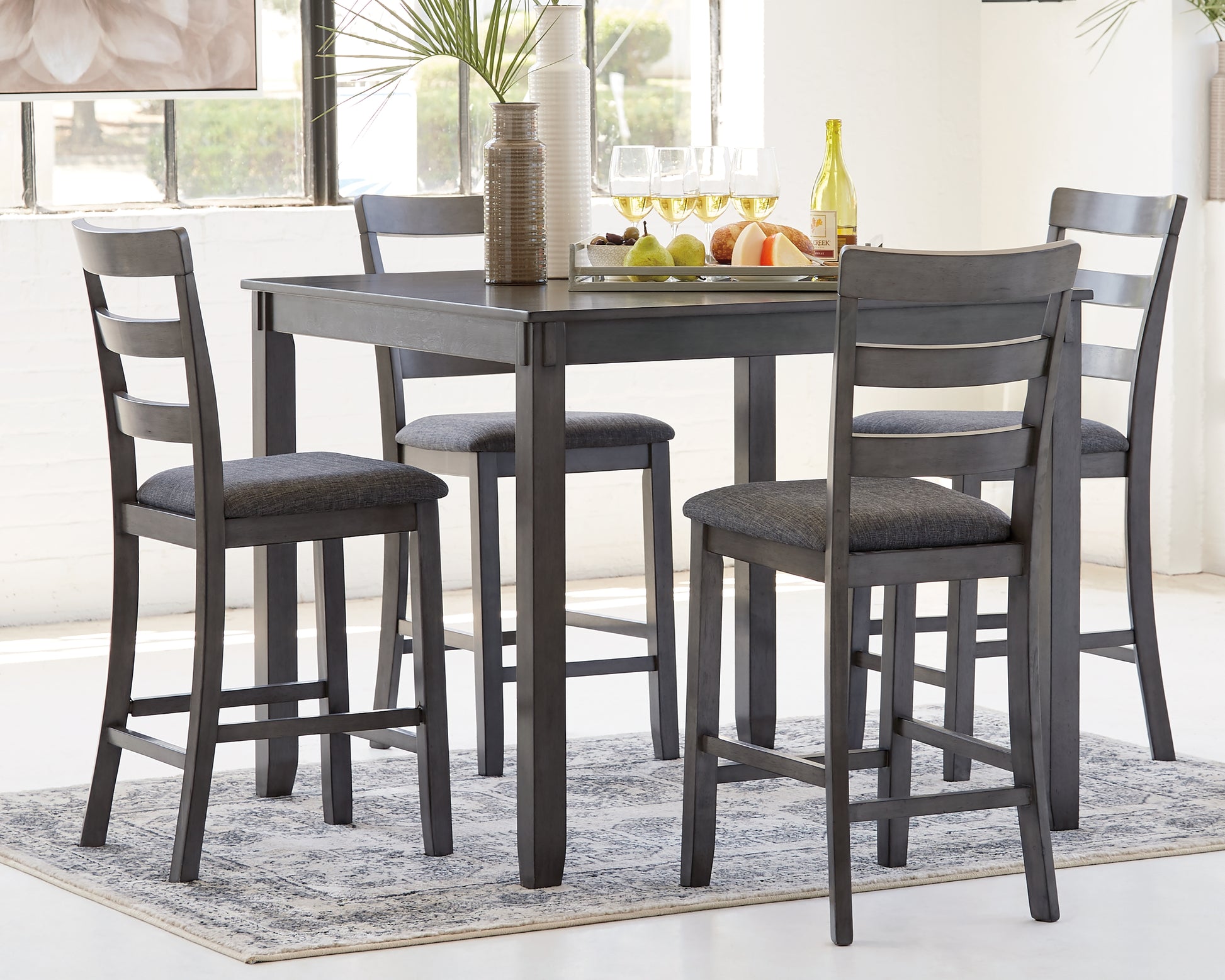 Stuart Furniture Outlet - Ashley Furniture - Bridson Dining Room - Square Counter TBL Set (5/CN) / Gray - D383-223