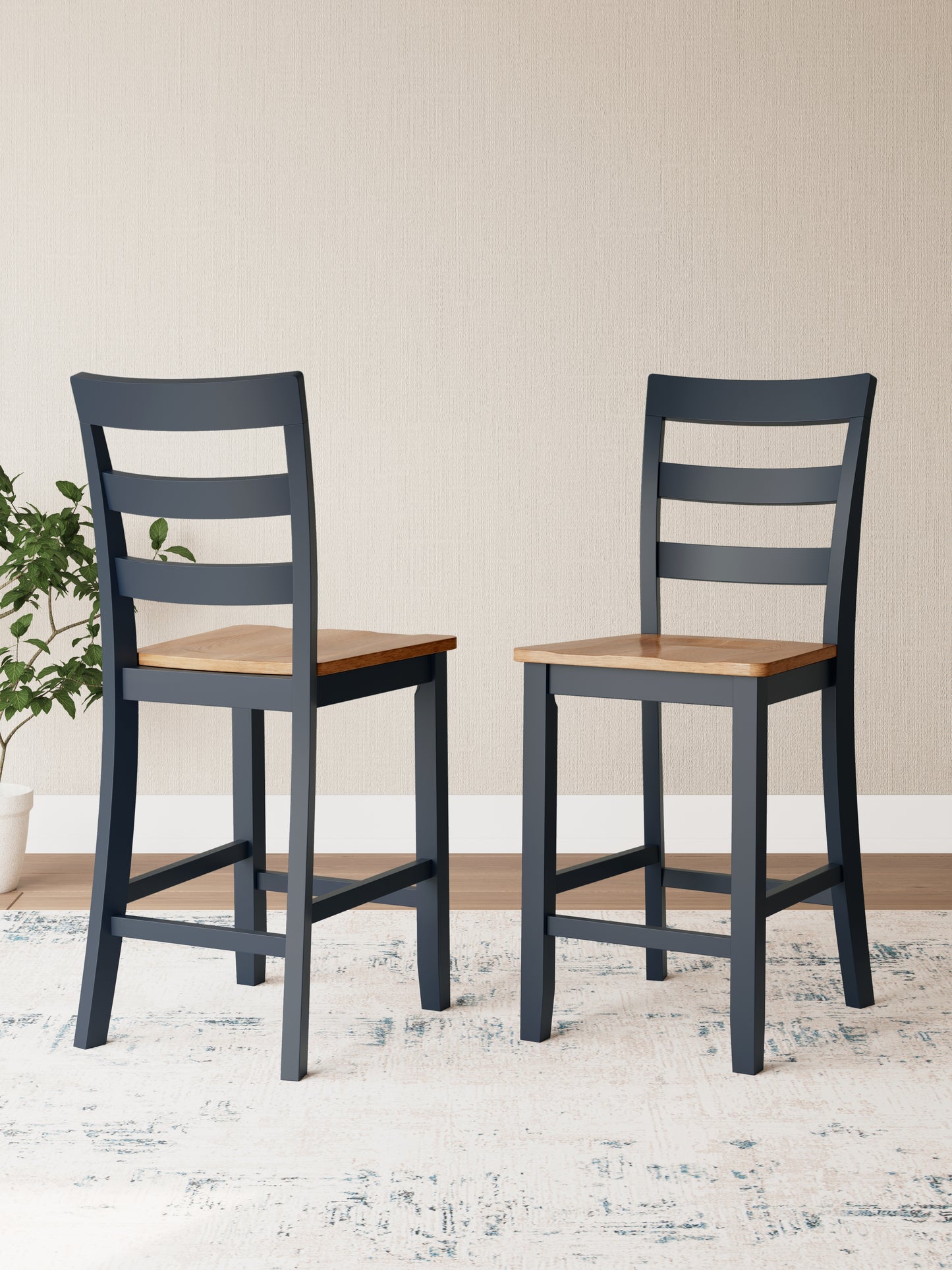 Stuart Furniture Outlet - Ashley Furniture - Gesthaven Dining Room - Counter Height Barstool (Set of 2) / Natural/Blue - D399-124X2