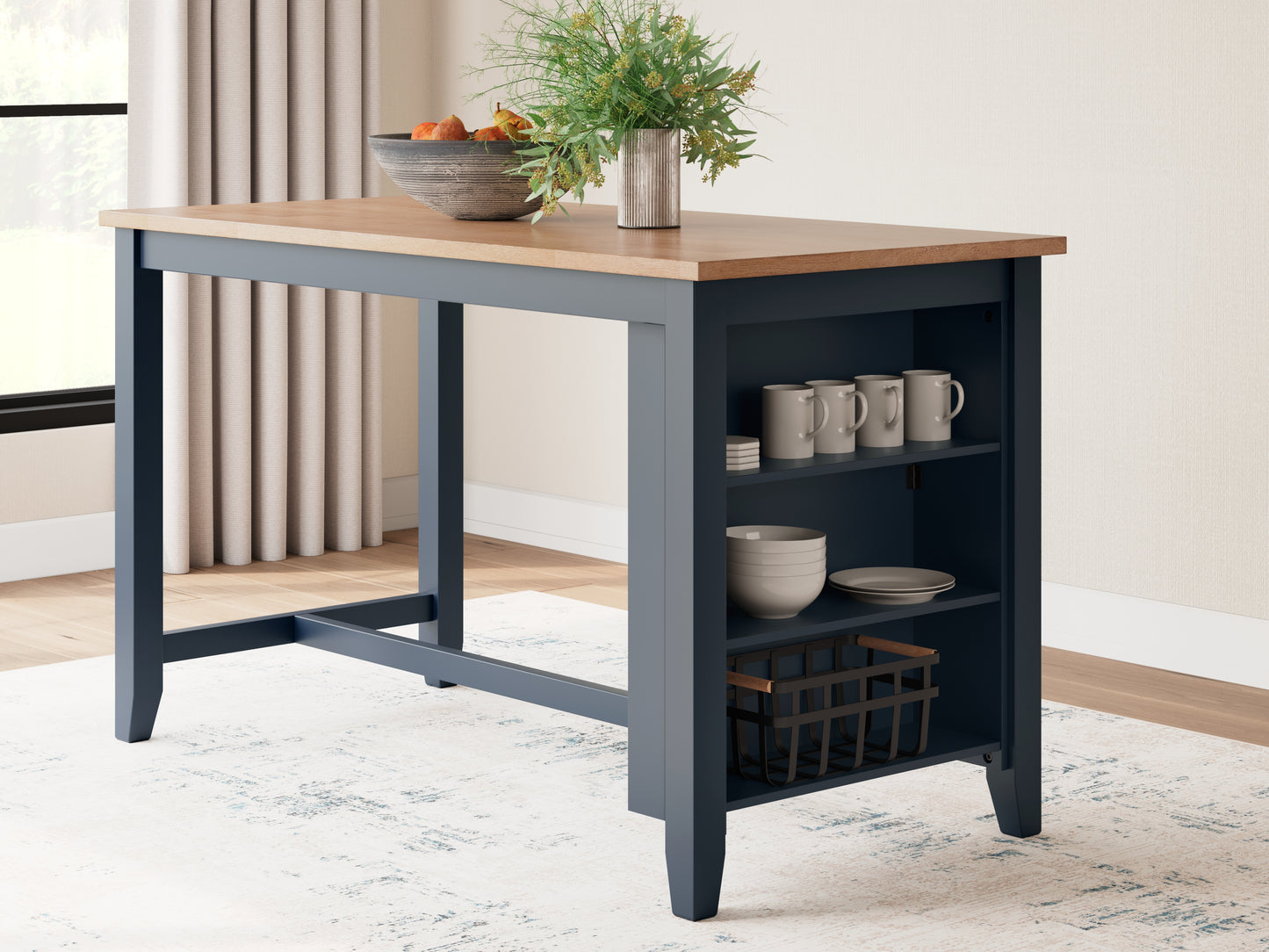 Stuart Furniture Outlet - Ashley Furniture - Gesthaven Dining Room - RECT Dining Room Counter Table / Natural/Blue - D399-13