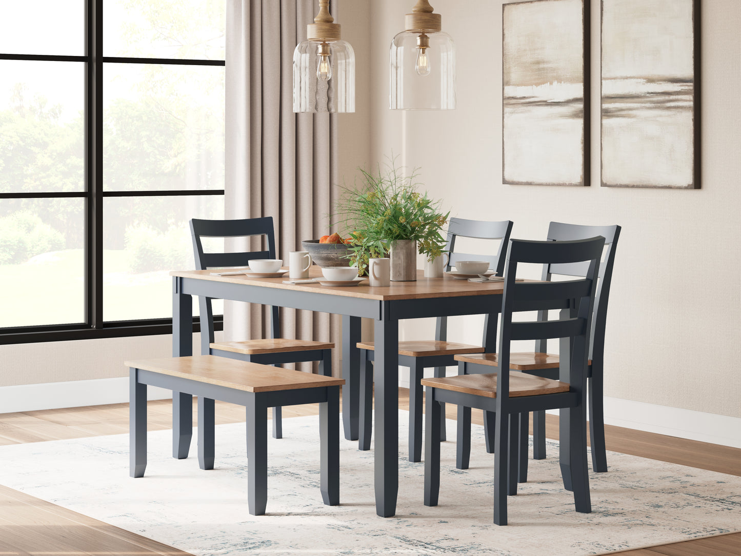 Stuart Furniture Outlet - Ashley Furniture - Gesthaven Dining Room - Dining Room Table Set (6/CN) / Natural/Blue - D399-325
