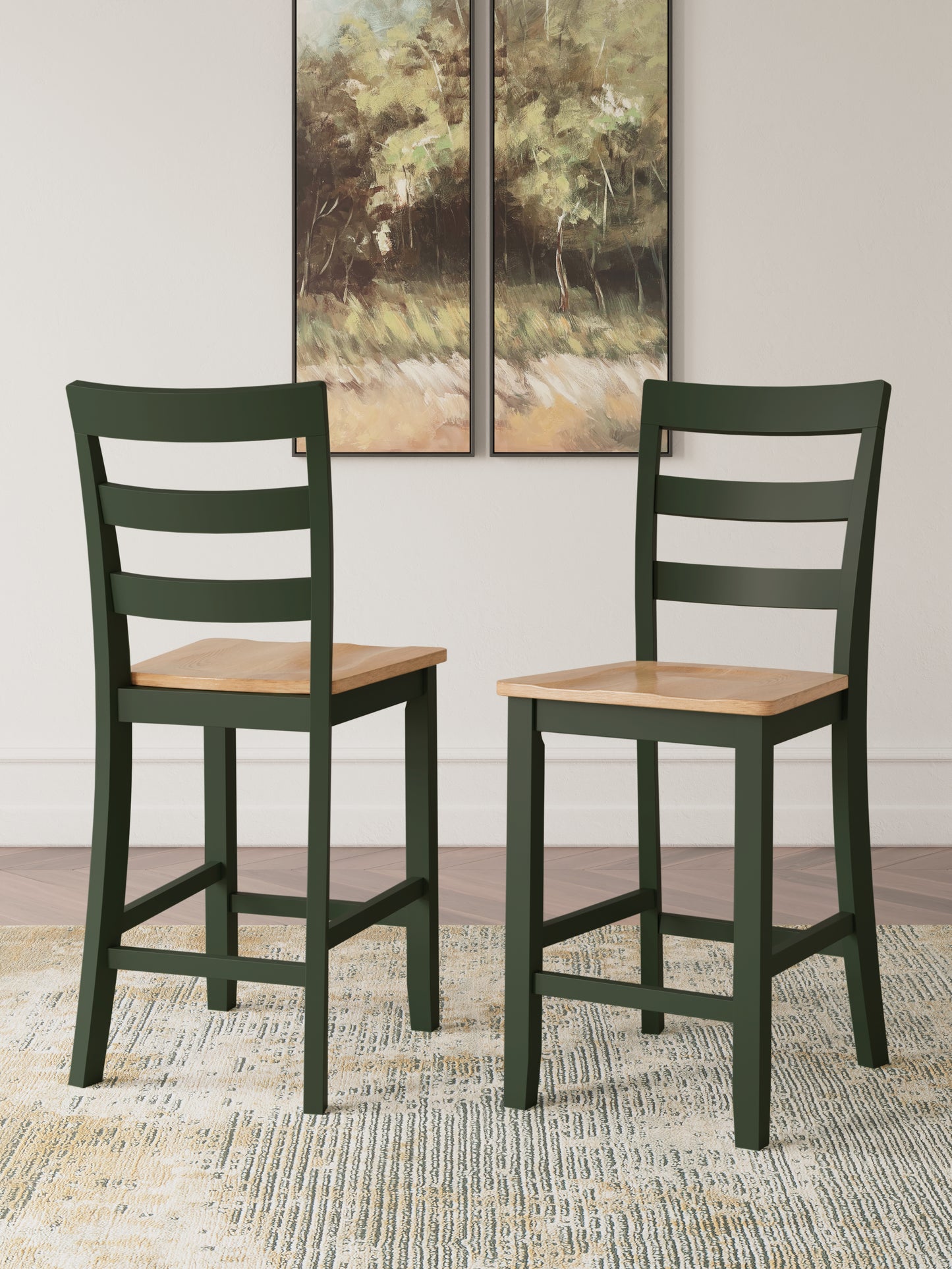 Stuart Furniture Outlet - Ashley Furniture - Gesthaven Dining Room - Counter Height Barstool (Set of 2) / Natural/Green - D401-124X2