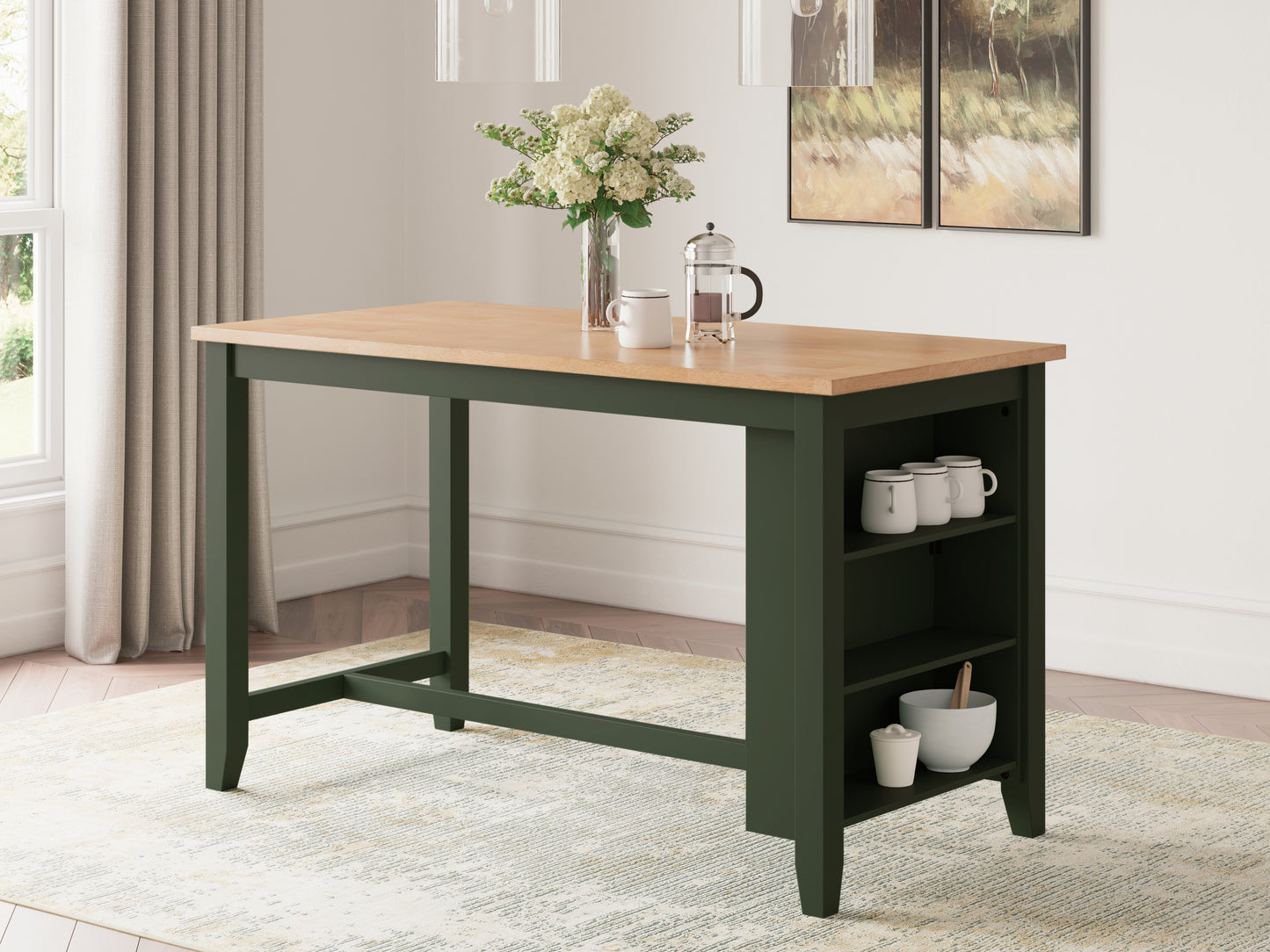 Stuart Furniture Outlet - Ashley Furniture - Gesthaven Dining Room - RECT Dining Room Counter Table / Natural/Green - D401-13