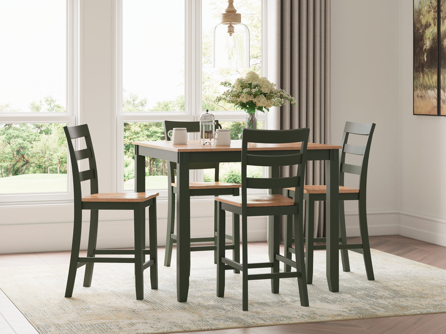 Stuart Furniture Outlet - Ashley Furniture - Gesthaven Dining Room - DRM Counter Table Set (5/CN) / Natural/Green - D401-223