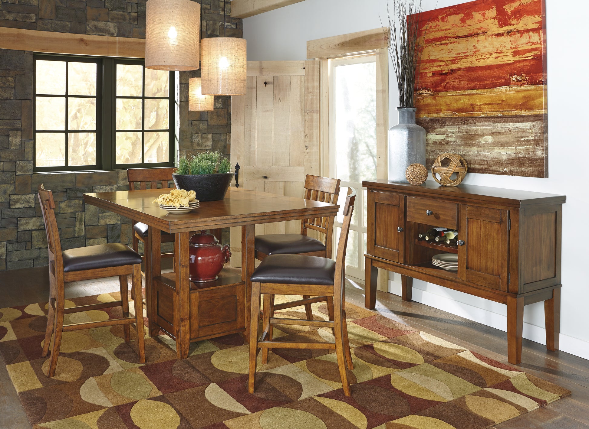 Stuart Furniture Outlet - Ashley Furniture - Ralene Dining Room - RECT DRM Counter EXT Table / Medium Brown - D594-42