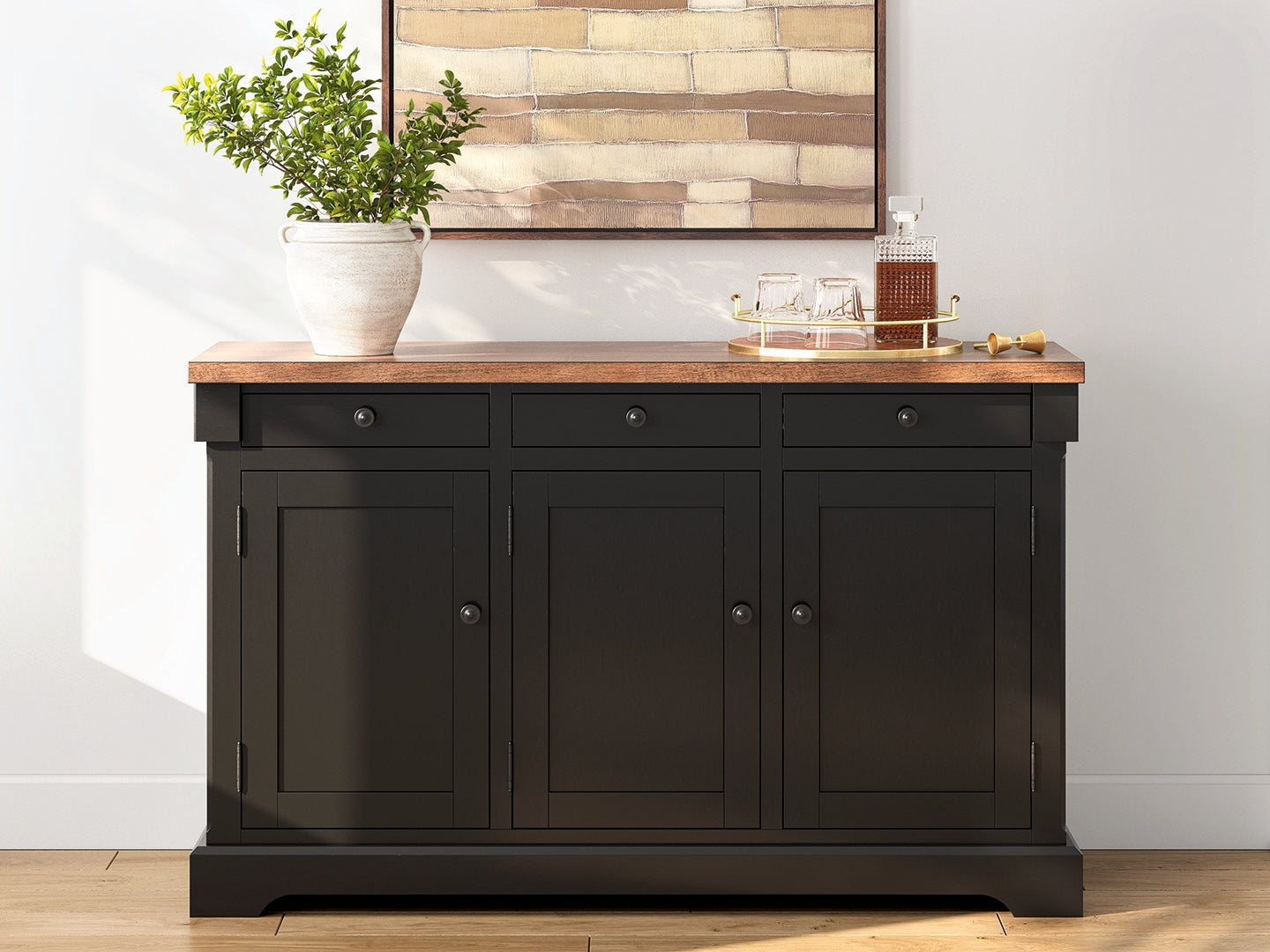Stuart Furniture Outlet - Ashley Furniture - Wildenauer Dining Room - Dining Room Buffet / Brown/Black / 59"W x 18"D x 37"H - D634-80