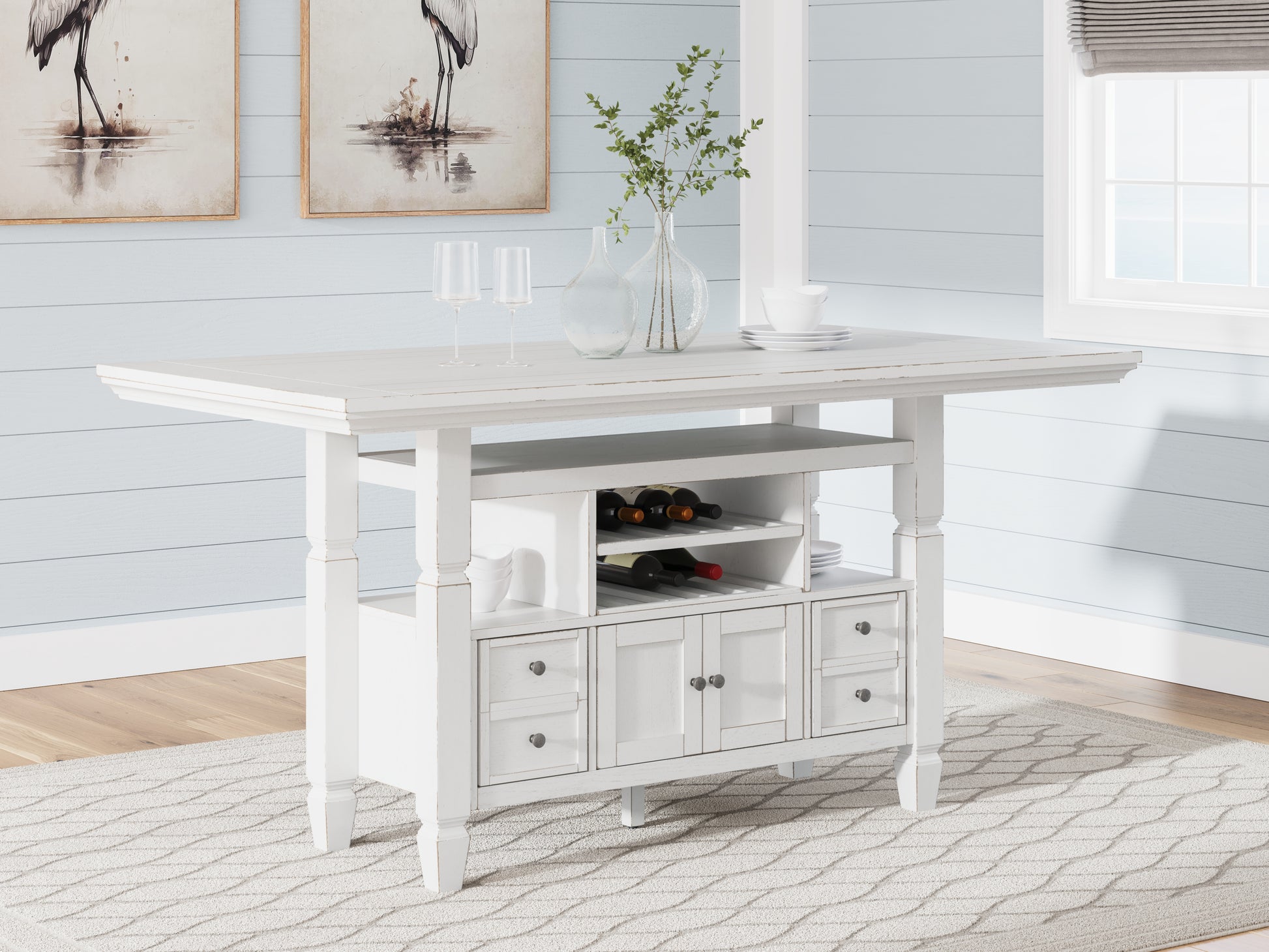 Stuart Furniture Outlet - Ashley Furniture - Robbinsdale Dining Room - Counter Height Dining Table / Antique White / 36"W x 72"D x 37"H - D642D7