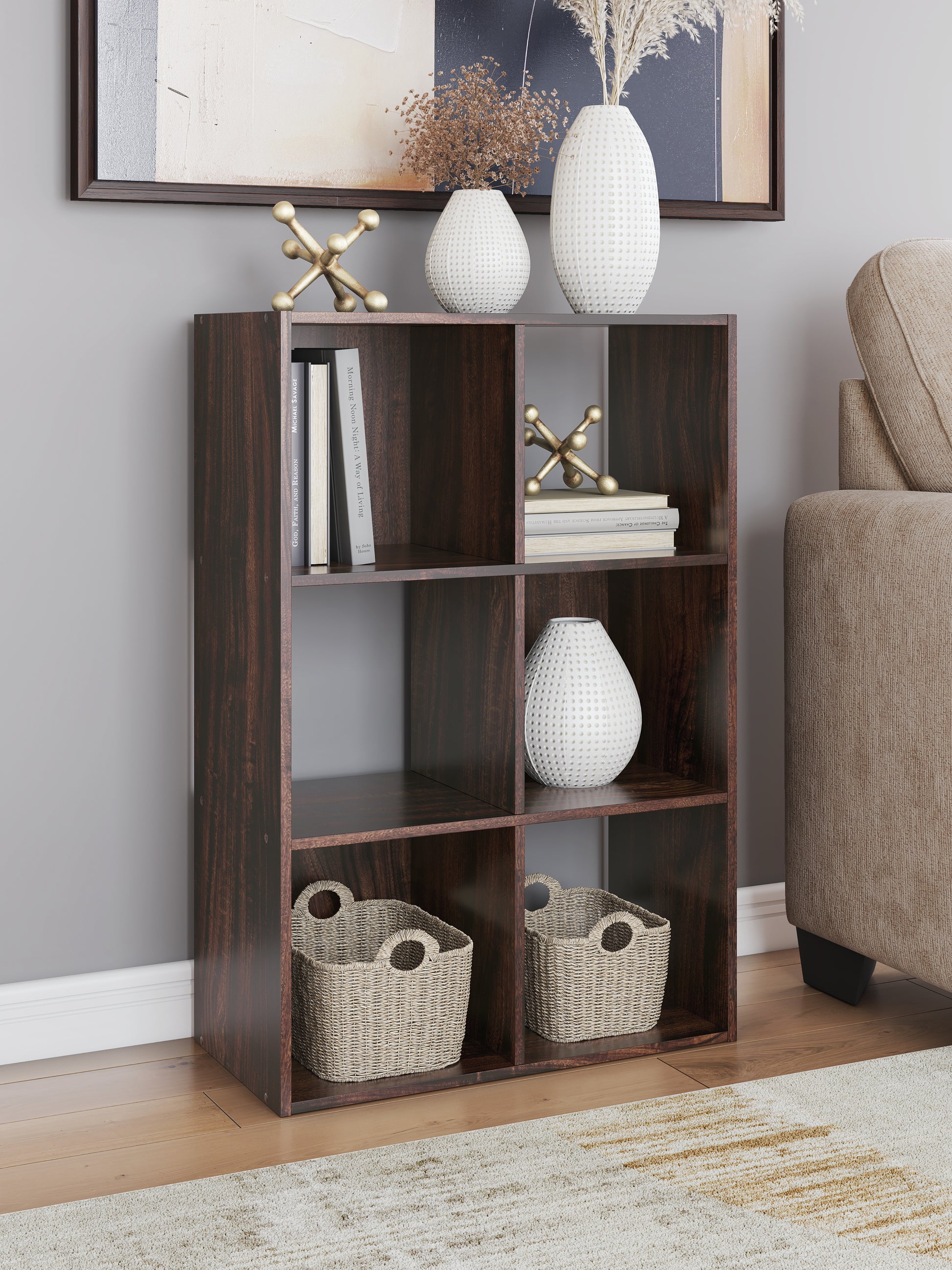 Stuart Furniture Outlet - Ashley Furniture - Glosmount Six Cube Organizer - Six Cube Organizer / Cherry/Light Brown - EA1055-3X2
