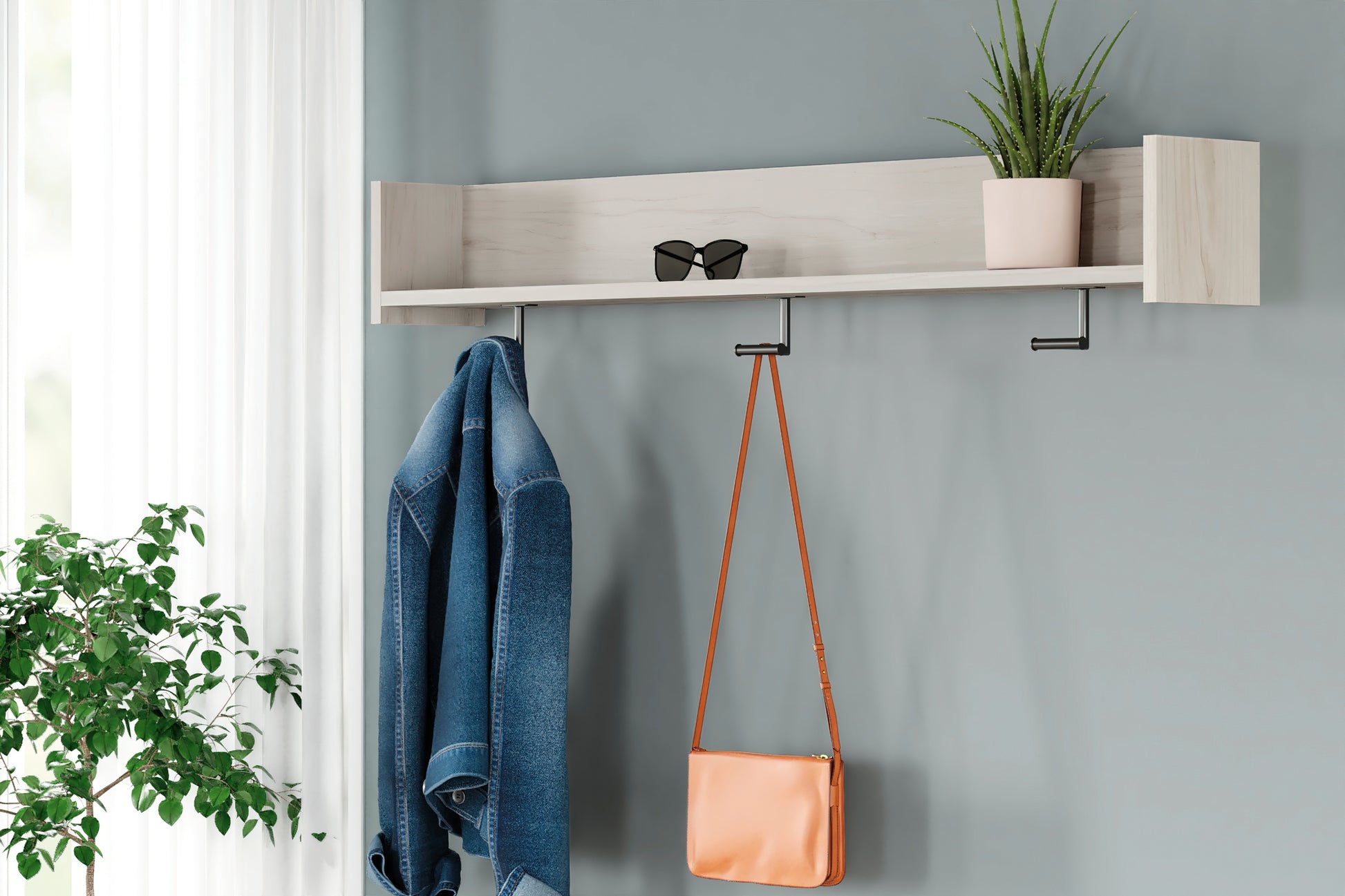 Stuart Furniture Outlet - Ashley Furniture - Socalle Wall Decor - Wall Mounted Coat Rack w/Shelf / Light Natural - EA1864-151