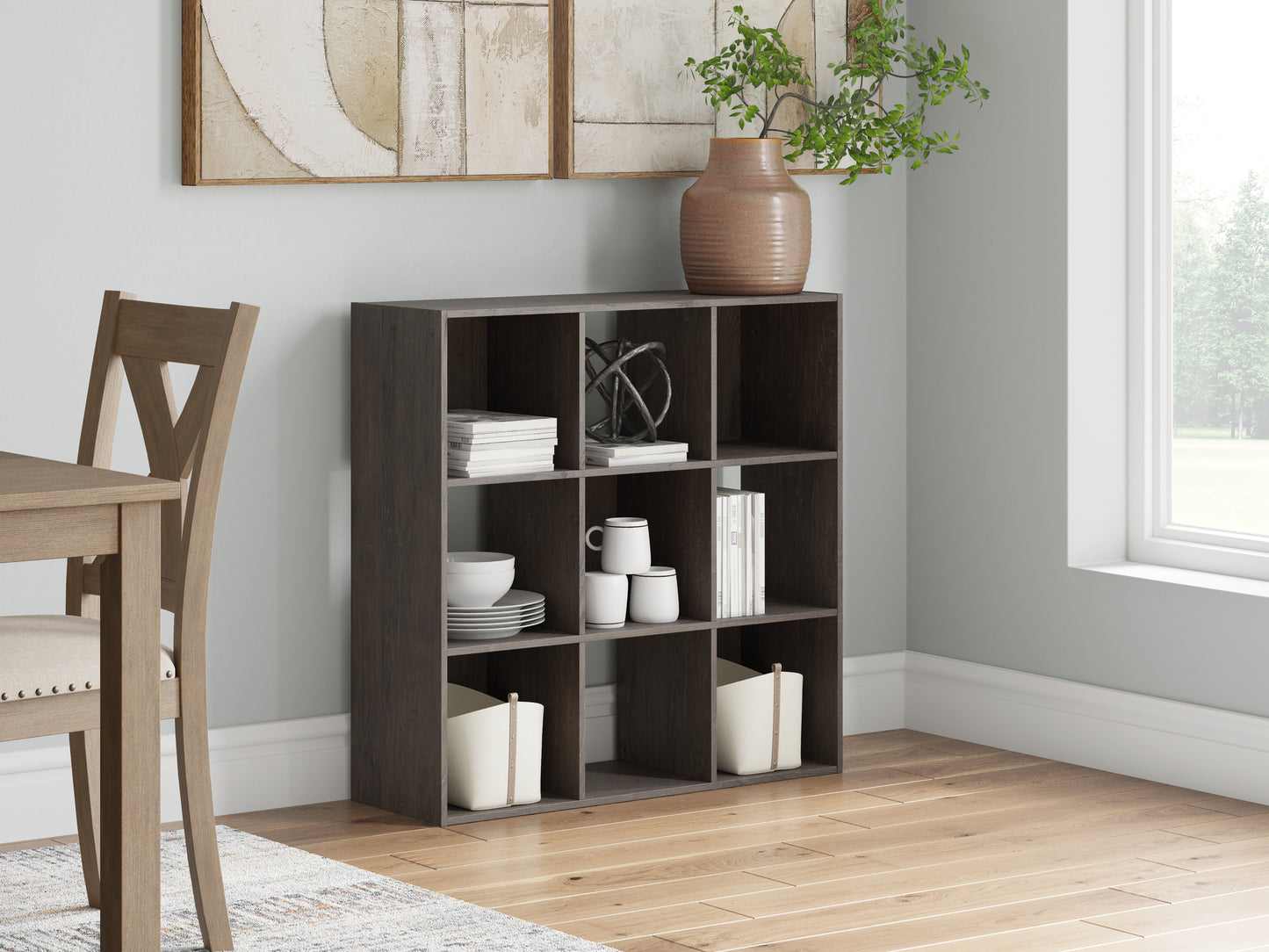 Stuart Furniture Outlet - Ashley Furniture - Piperton Nine Cube Organizer - Nine Cube Organizer / Charcoal - EA5514-3X3