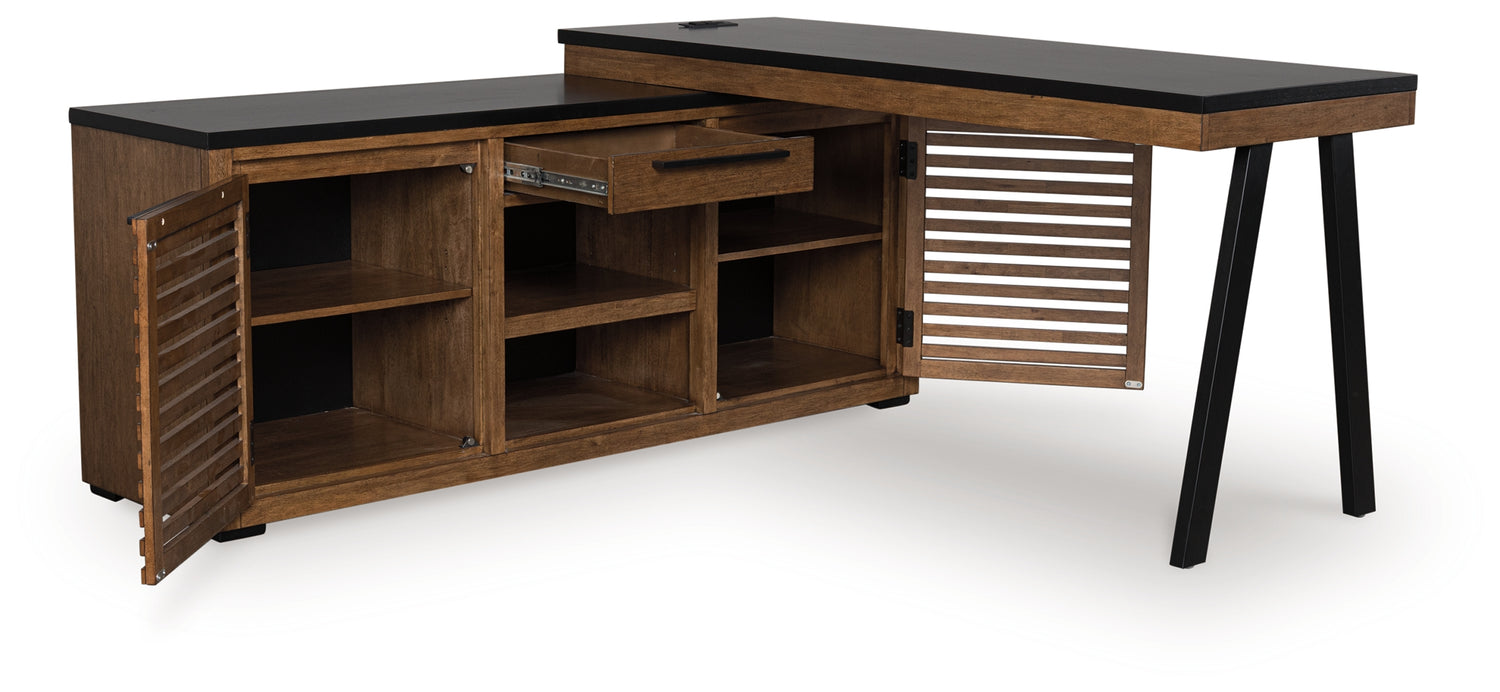 Stuart Furniture Outlet - Ashley Furniture - Kallari Office Desk - Credenza with Desk Return / Warm Brown/Black - H737H1