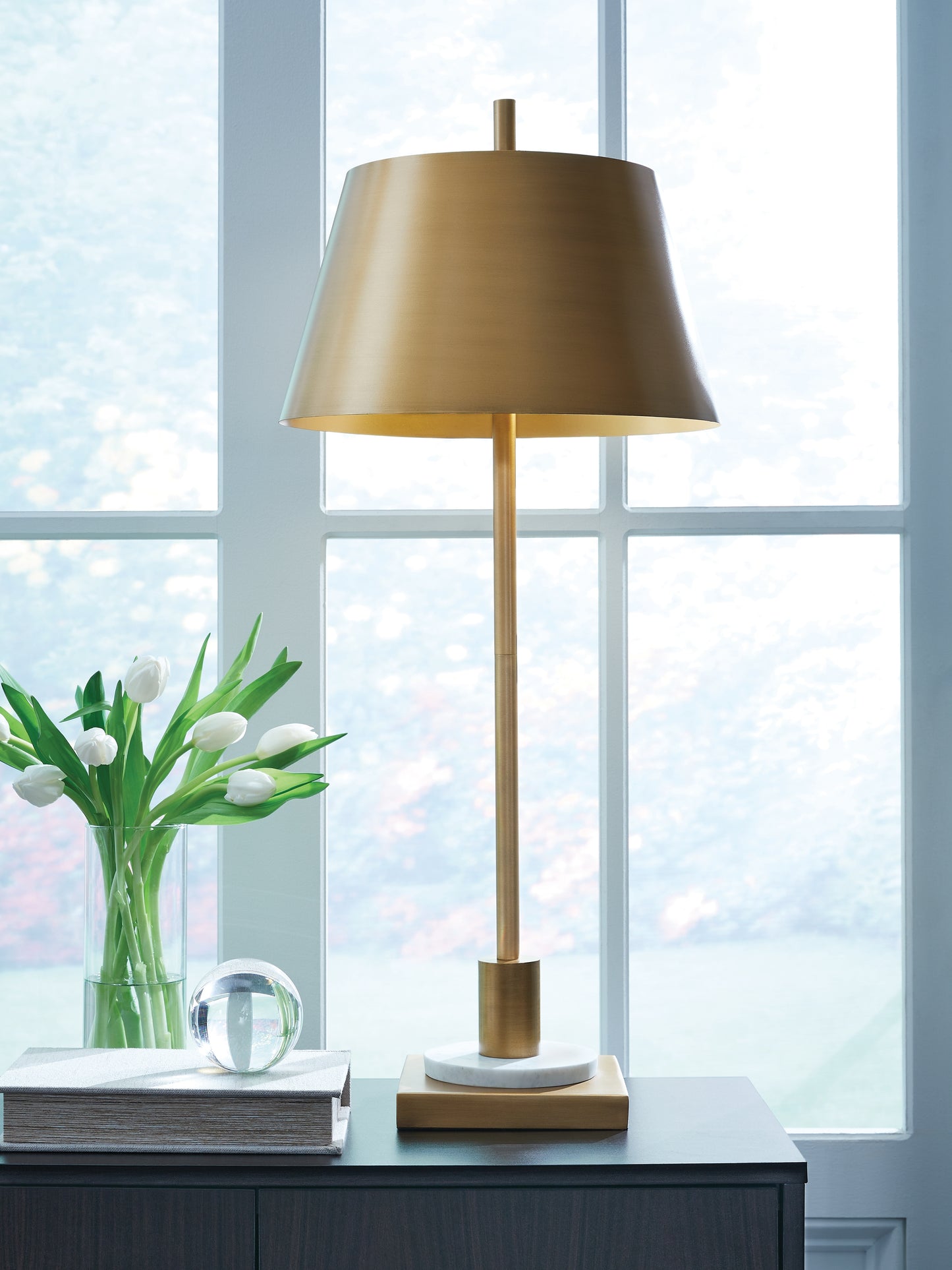 Stuart Furniture Outlet - Ashley Furniture - Fritzburn Lighting - Metal Table Lamp (1/CN) / Gold Finish/White - L208444