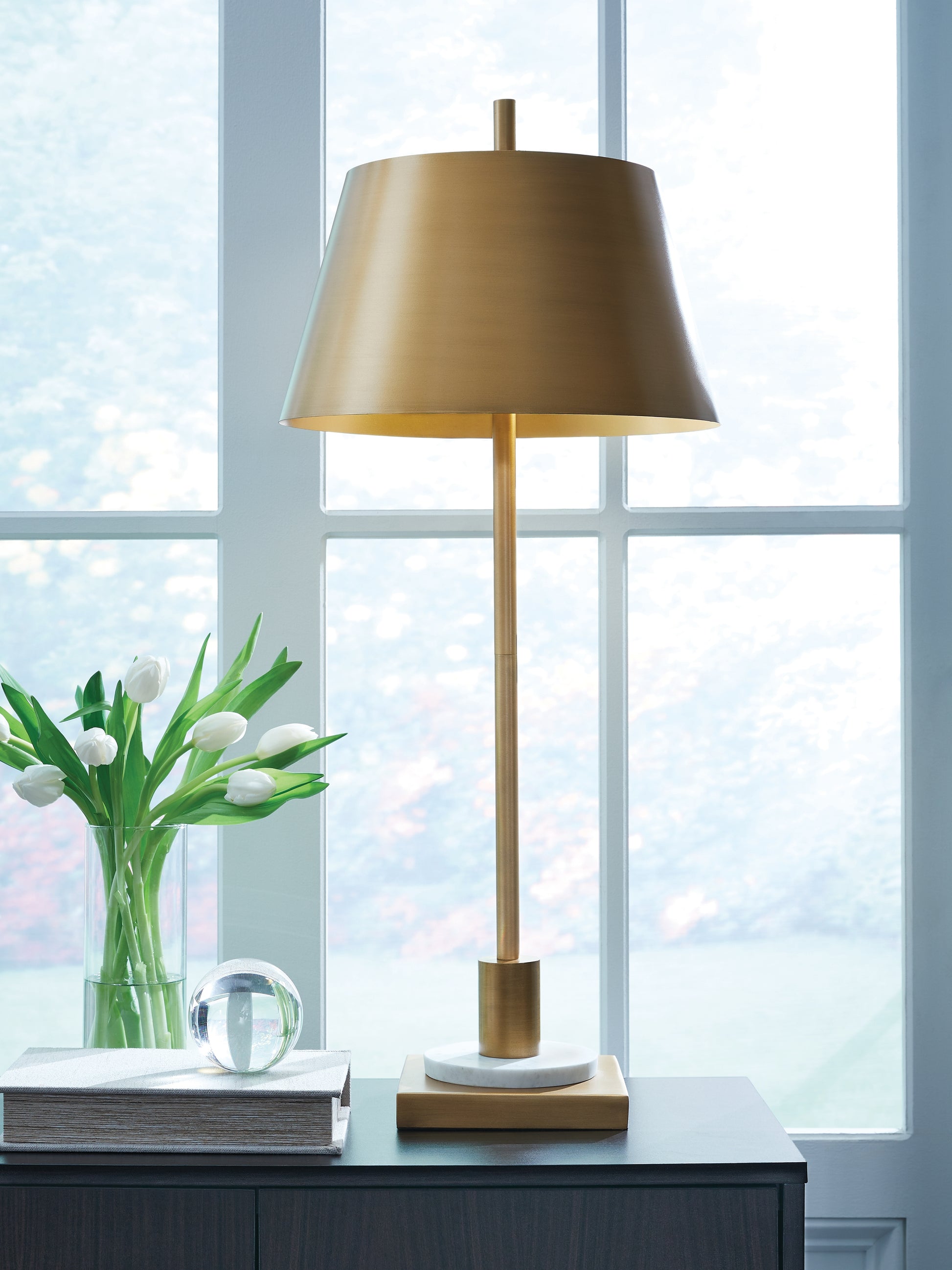 Stuart Furniture Outlet - Ashley Furniture - Fritzburn Lighting - Metal Table Lamp (1/CN) / Gold Finish/White - L208444