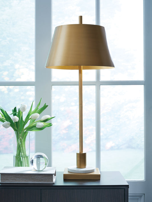 Stuart Furniture Outlet - Ashley Furniture - Fritzburn Lighting - Metal Table Lamp (1/CN) / Gold Finish/White - L208444