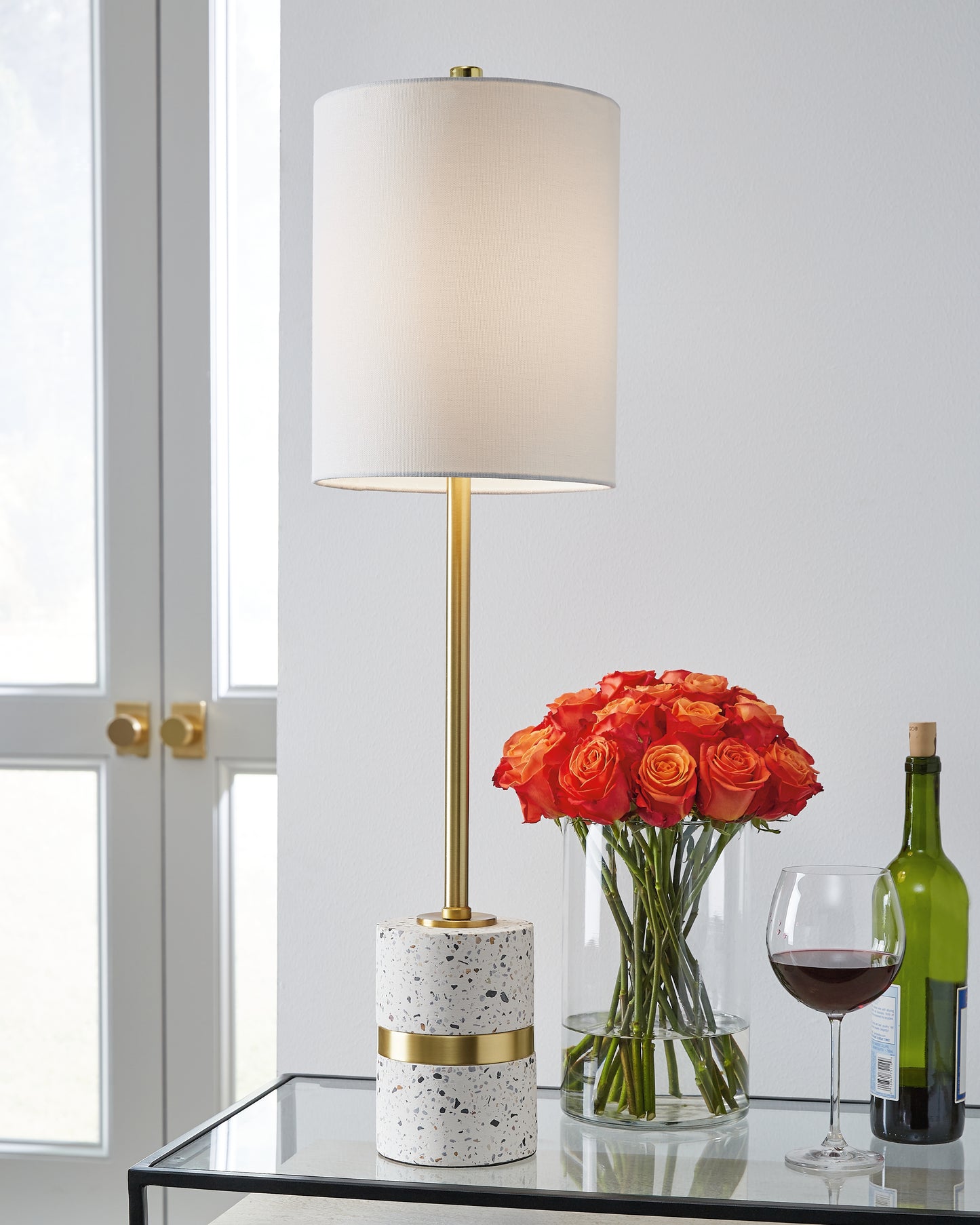 Stuart Furniture Outlet - Ashley Furniture - Maywick Lighting - Metal Table Lamp (1/CN) / White/Brass Finish - L235674