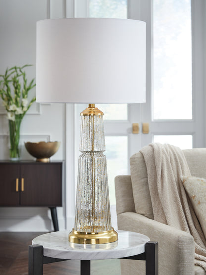 Stuart Furniture Outlet - Ashley Furniture - Bakersboro Lighting - Glass Table Lamp (1/CN) / Clear/Gold Finish - L430884