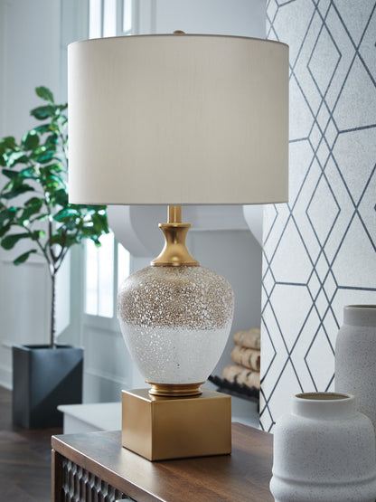 Stuart Furniture Outlet - Ashley Furniture - Tavisburg Lighting - Glass Table Lamp (1/CN) / Brown/White/Gold - L430894