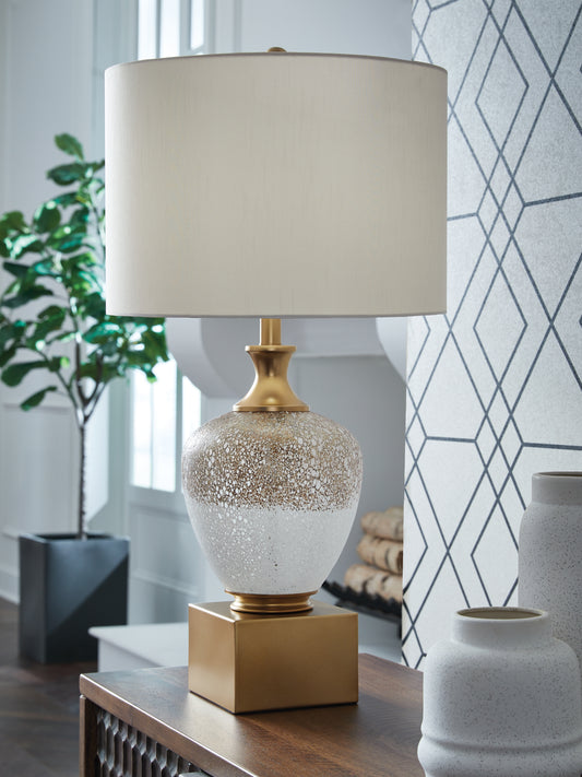 Stuart Furniture Outlet - Ashley Furniture - Tavisburg Lighting - Glass Table Lamp (1/CN) / Brown/White/Gold - L430894