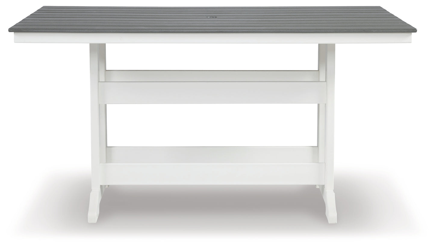 Stuart Furniture Outlet - Ashley Furniture - Transville Outdoor - RECT COUNTER TABLE W/UMB OPT / Gray/White - P210-642