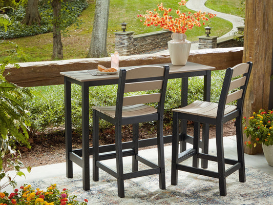 Stuart Furniture Outlet - Ashley Furniture - Shoreline Beach Outdoor - Counter Table Set (3/CN) / Black/Beige - PCP221-113