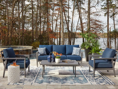 Stuart Furniture Outlet - Ashley Furniture - Gali Outdoor - Sofa/Chairs/Table Set (4/CN) / Gray/Blue - P275-081